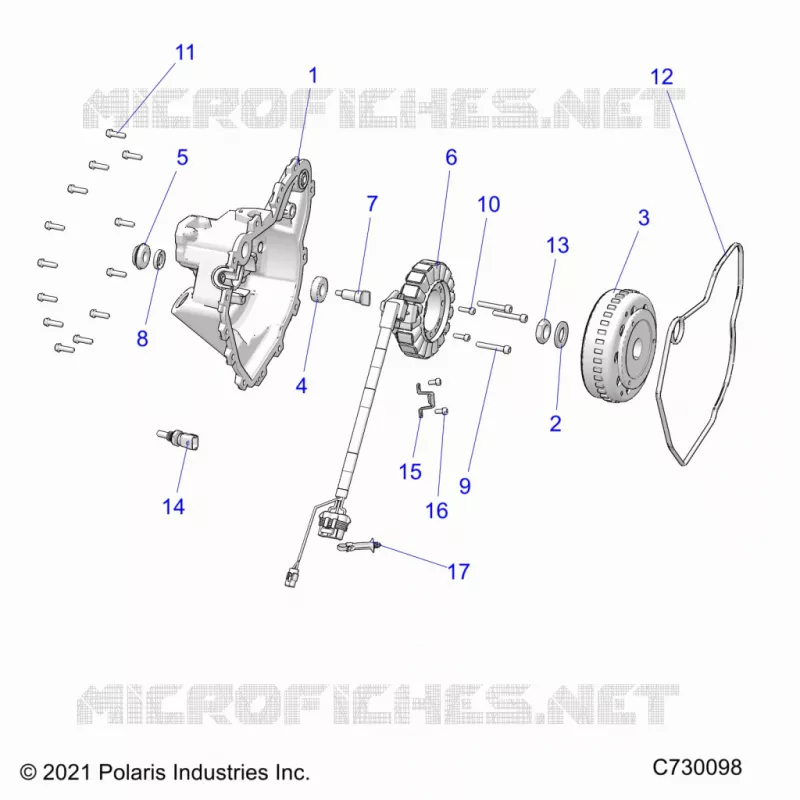 ENGINE, STATOR COVER AND FLYRAD